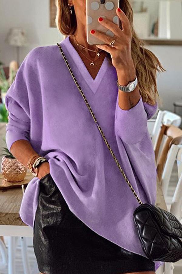 V-neck Irregular Loose Long Sleeve Top