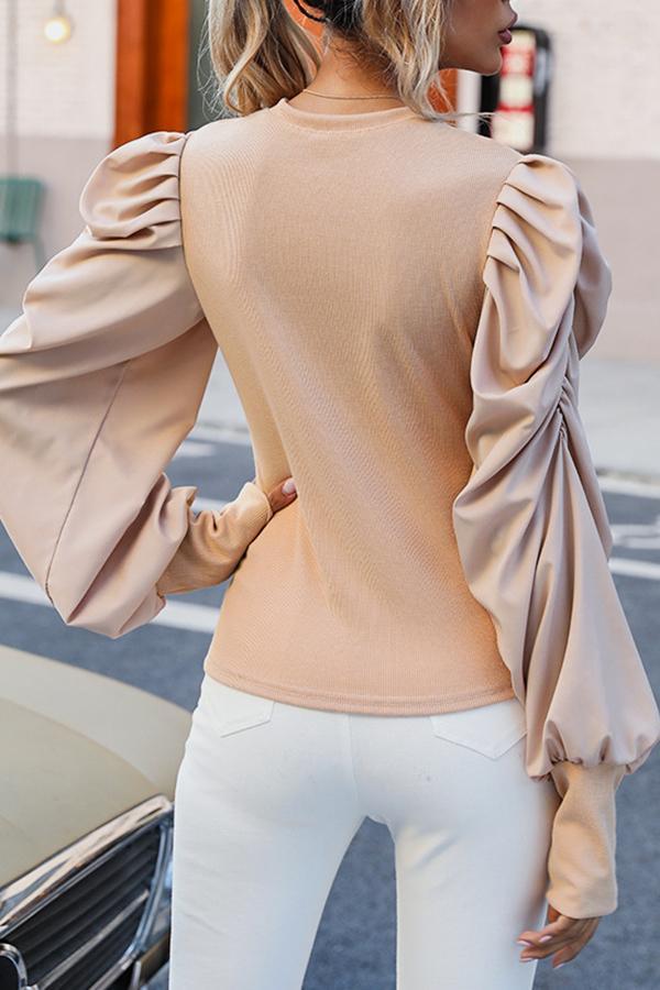 Elegant Puff Sleeves Slim Long-sleeved Top