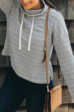 Sports Casual High-neck Striped Loose Sweatshirt