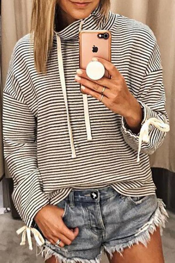 Sports Casual High-neck Striped Loose Sweatshirt