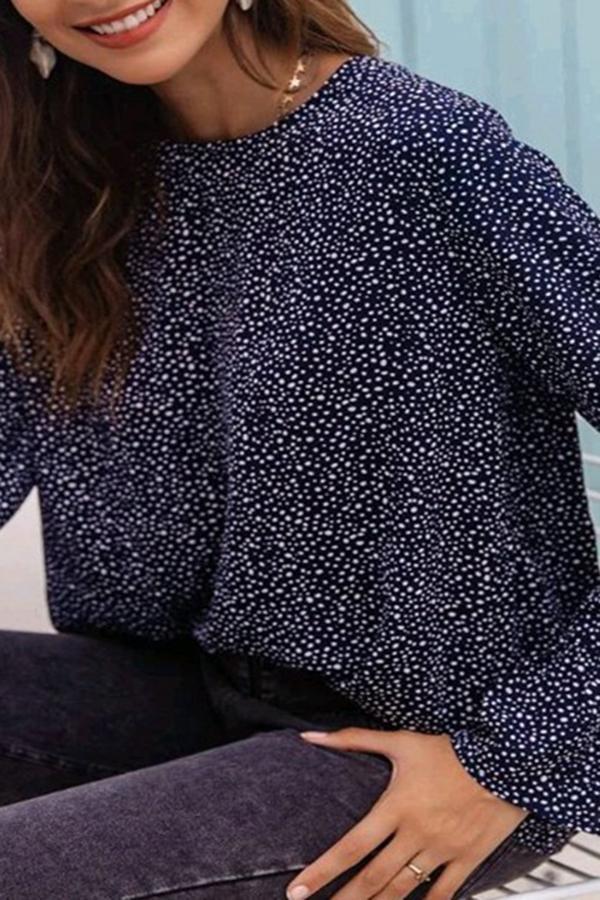 Solid-color Polka Dot Flared Long-sleeve Shirt