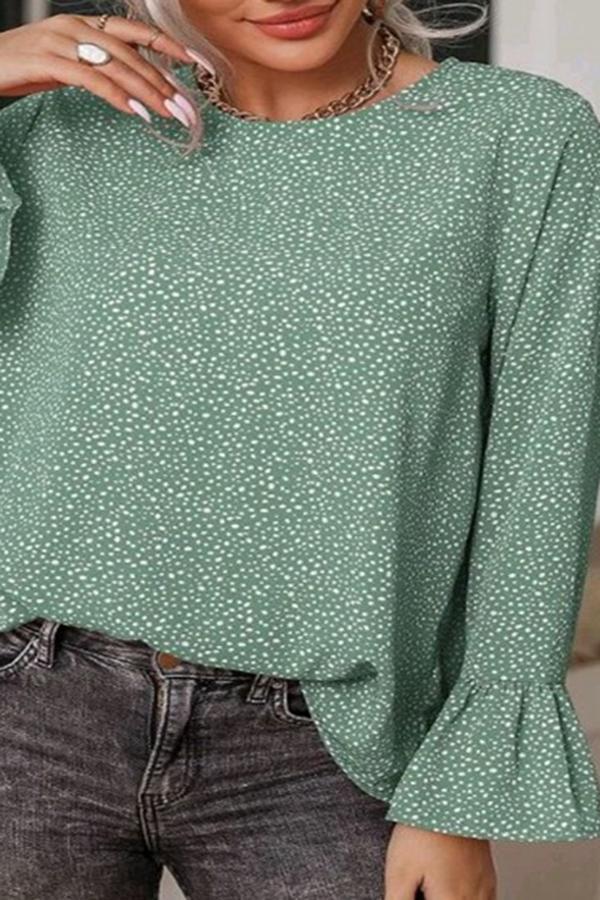 Solid-color Polka Dot Flared Long-sleeve Shirt