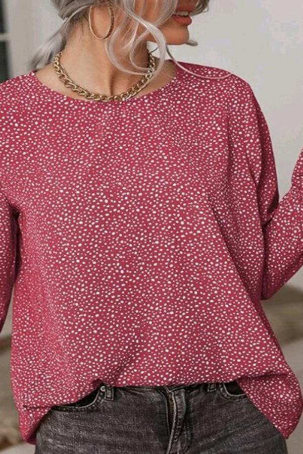 Solid-color Polka Dot Flared Long-sleeve Shirt