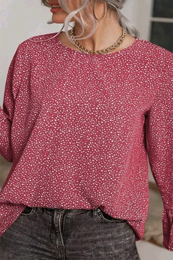 Solid-color Polka Dot Flared Long-sleeve Shirt