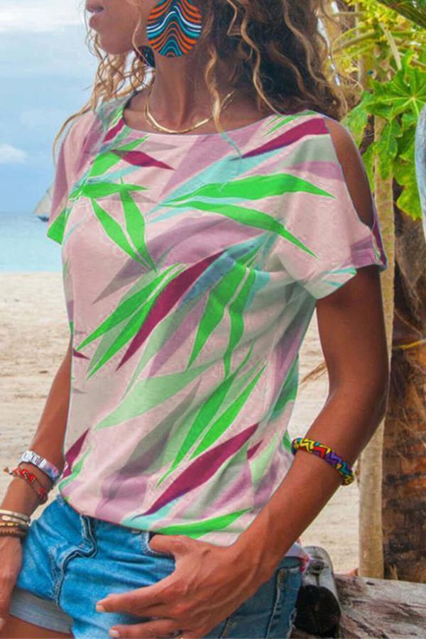 Leaf Off-shoulder Slim Casual Top