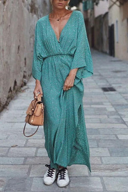 V-neck Printed Slit Casual Dress