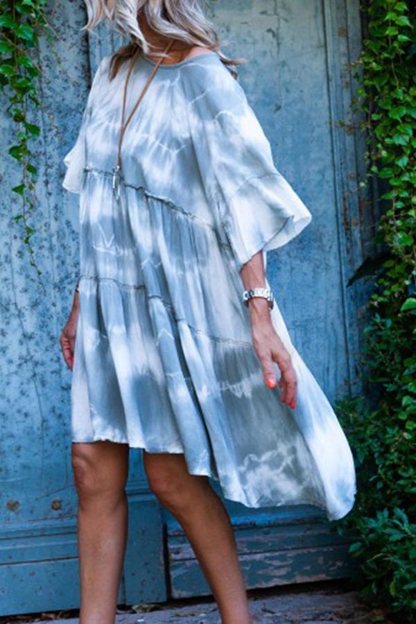 Middle Sleeve Loose Tie-dye Casual Dress