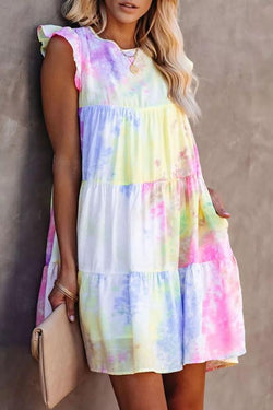 Tie-dye Loose Lotus Leaf Lace Dress