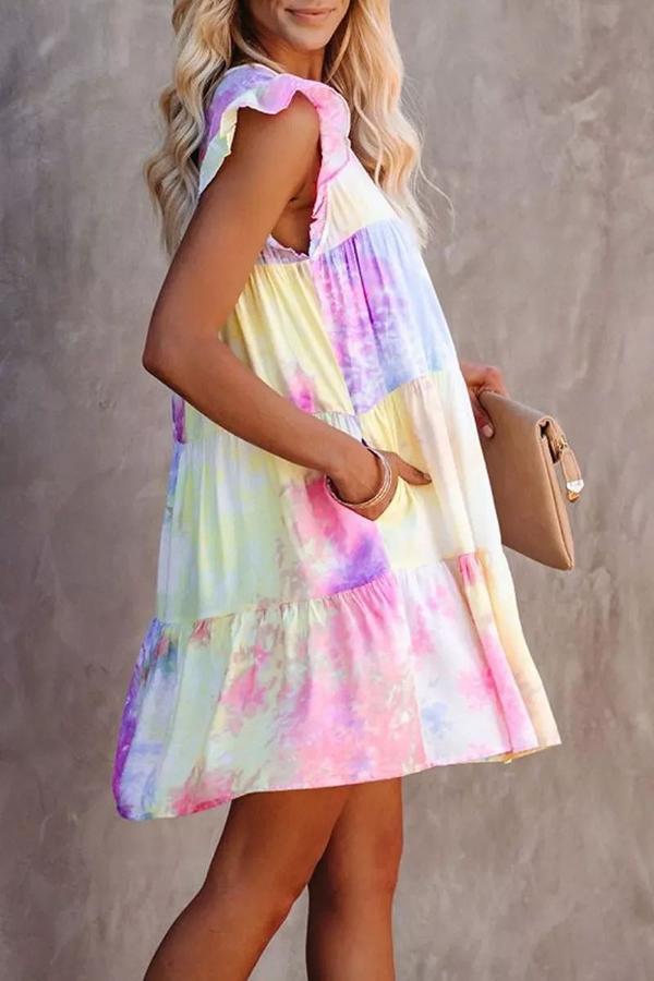 Tie-dye Loose Lotus Leaf Lace Dress