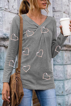 Stylish Casual Heart Print Blouses