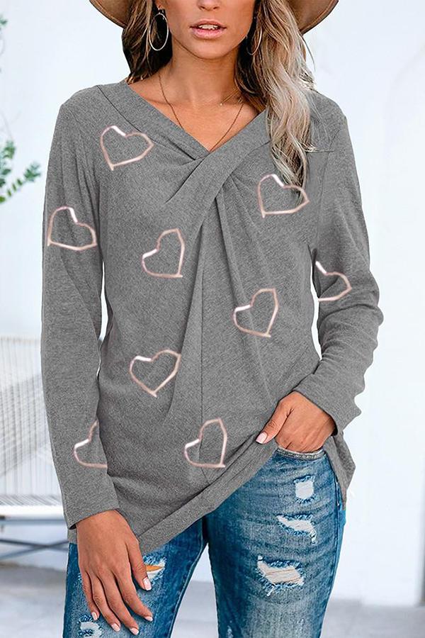 Stylish Casual Heart Print Blouses