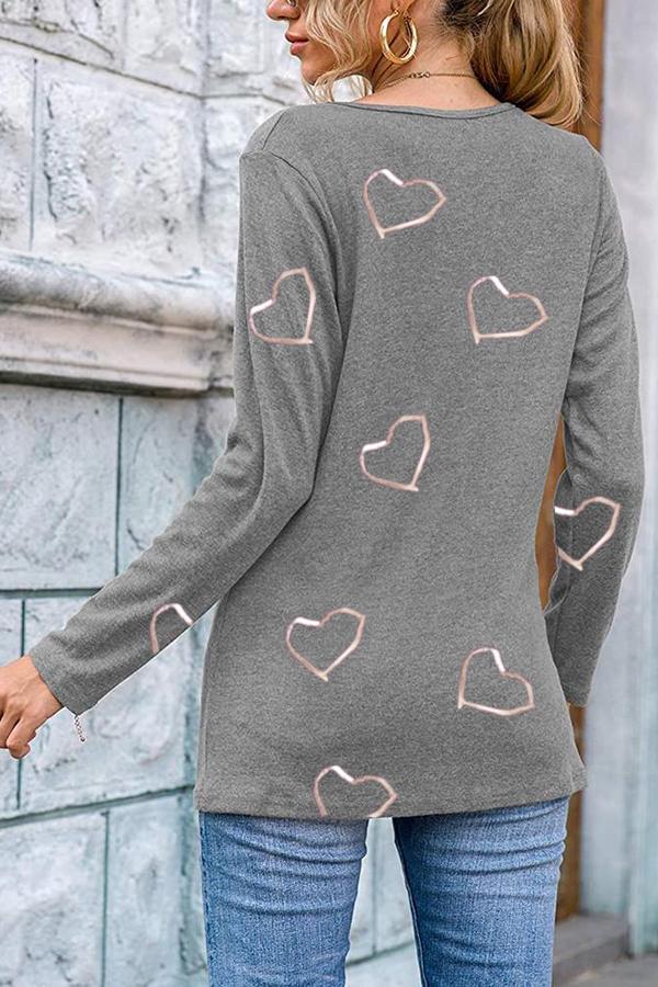 Stylish Casual Heart Print Blouses