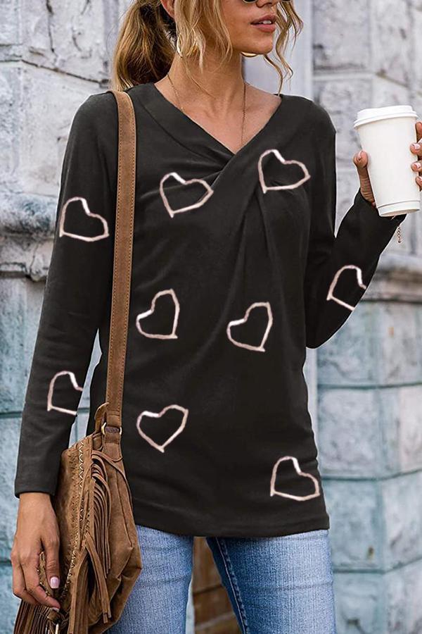 Stylish Casual Heart Print Blouses