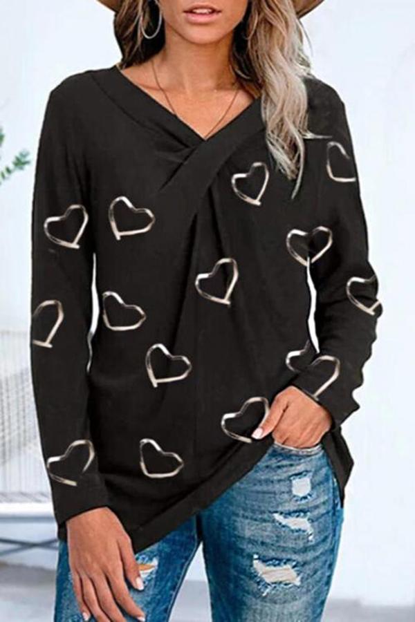 Stylish Casual Heart Print Blouses