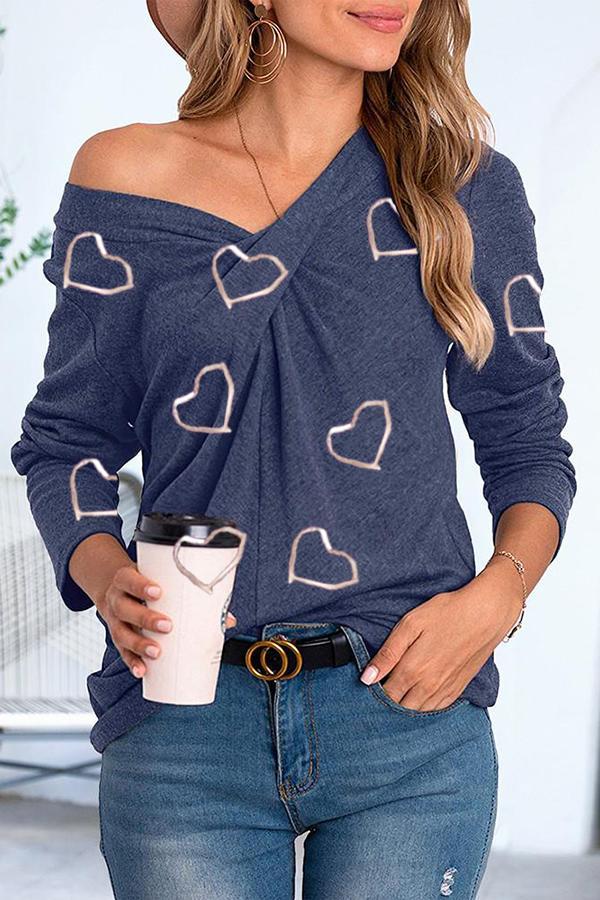 Stylish Casual Heart Print Blouses