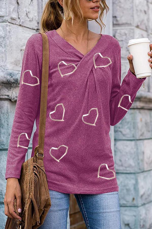 Stylish Casual Heart Print Blouses