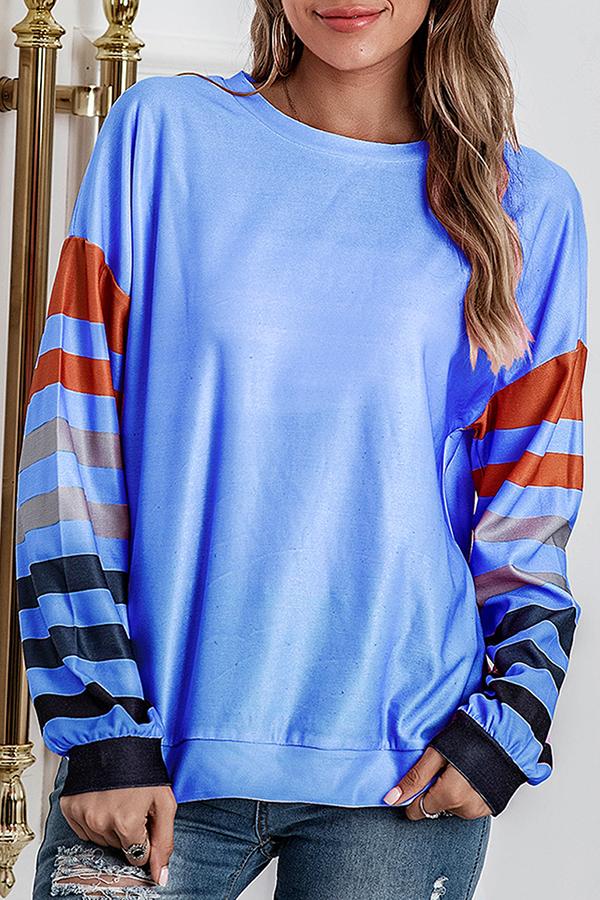 Striped Print Casual Loose Long-sleeve T-shirt