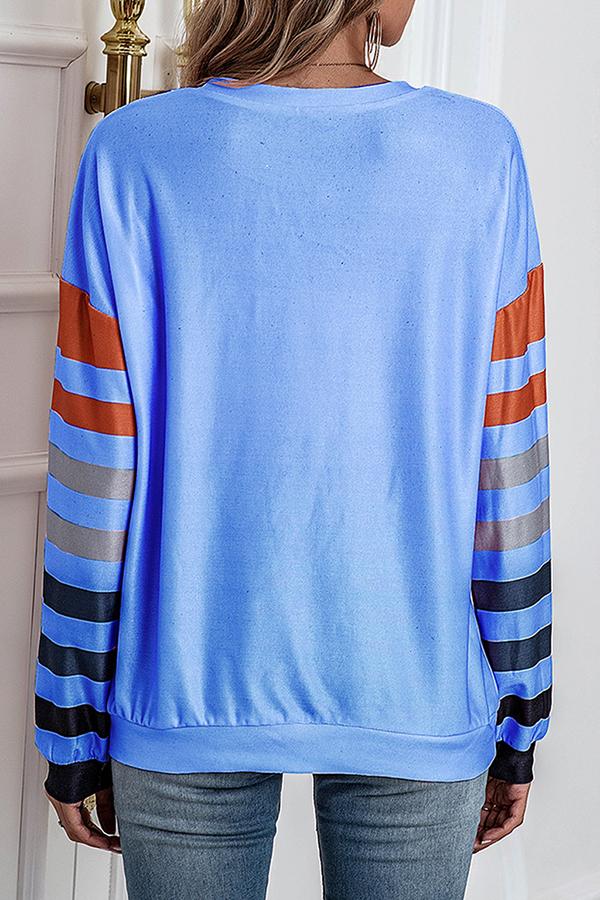 Striped Print Casual Loose Long-sleeve T-shirt