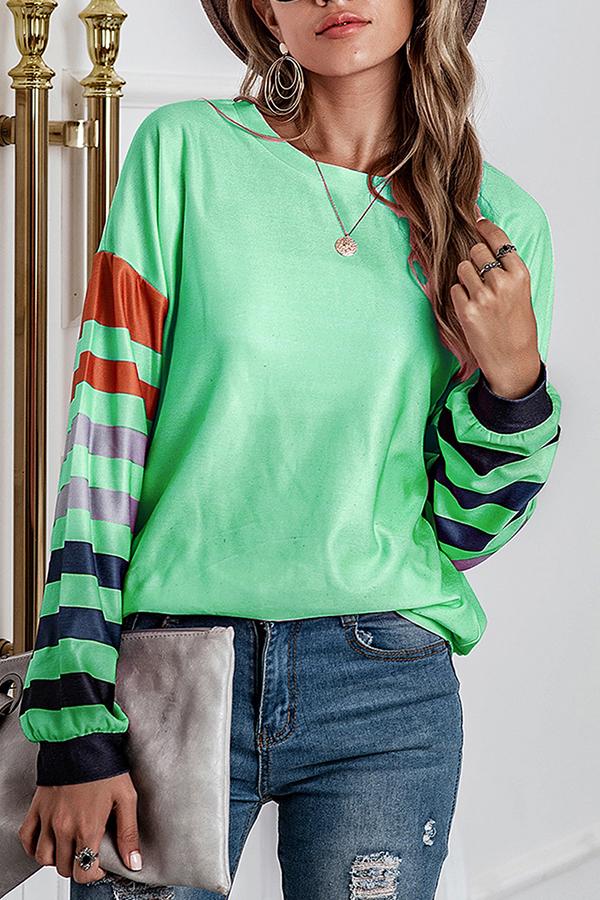 Striped Print Casual Loose Long-sleeve T-shirt