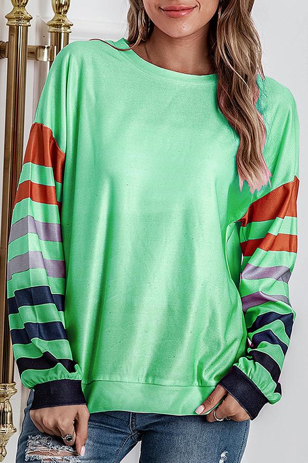 Striped Print Casual Loose Long-sleeve T-shirt