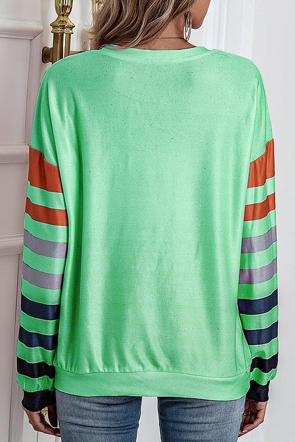 Striped Print Casual Loose Long-sleeve T-shirt