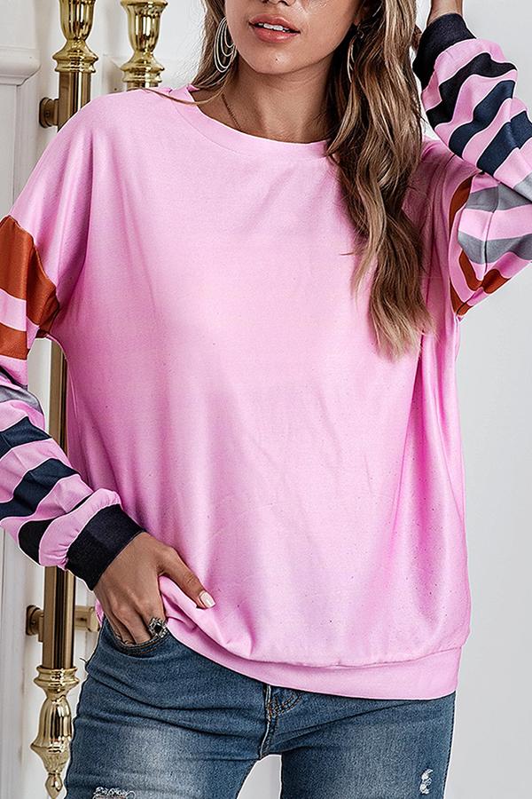 Striped Print Casual Loose Long-sleeve T-shirt