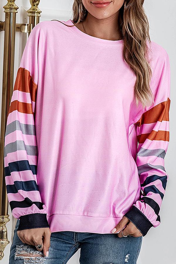 Striped Print Casual Loose Long-sleeve T-shirt