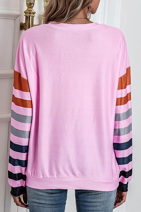 Striped Print Casual Loose Long-sleeve T-shirt