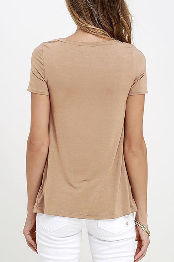 V-neck Drawstring Sexy Casual Short-sleeved T-shirt