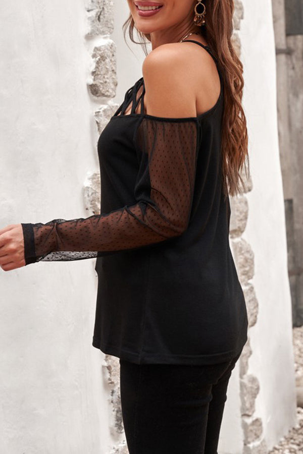 Lace Long-sleeve Hollow Woven Collar Shirt