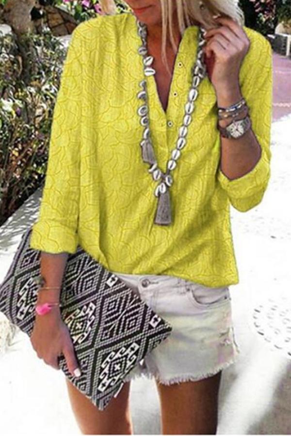 Printed Multicolor V-neck Long-sleeved Casual Shirt