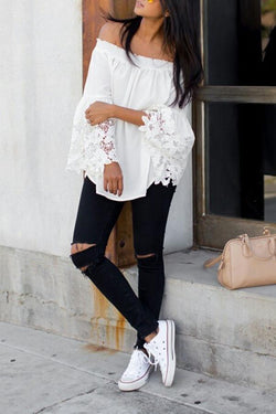 Off-shoulder Casual Lace Stitching Top