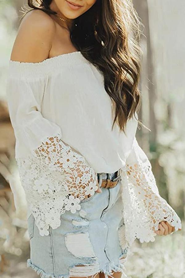 Off-shoulder Casual Lace Stitching Top