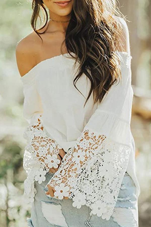 Off-shoulder Casual Lace Stitching Top