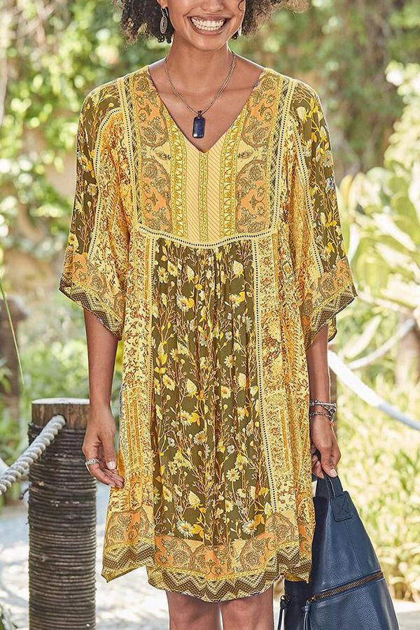 Summer V-neck Bohemian Print Casual Dress