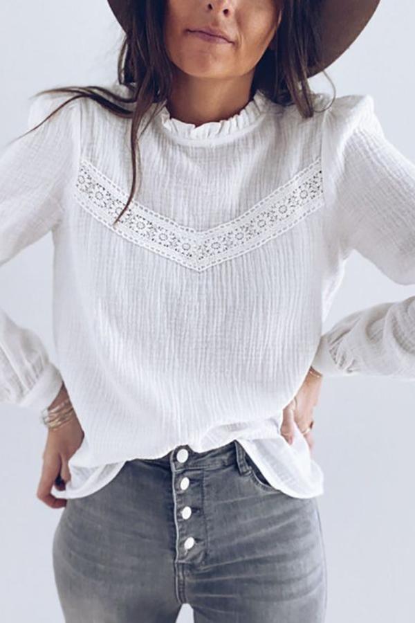 Solid Color Ruffled Elegant Webbing Shirt