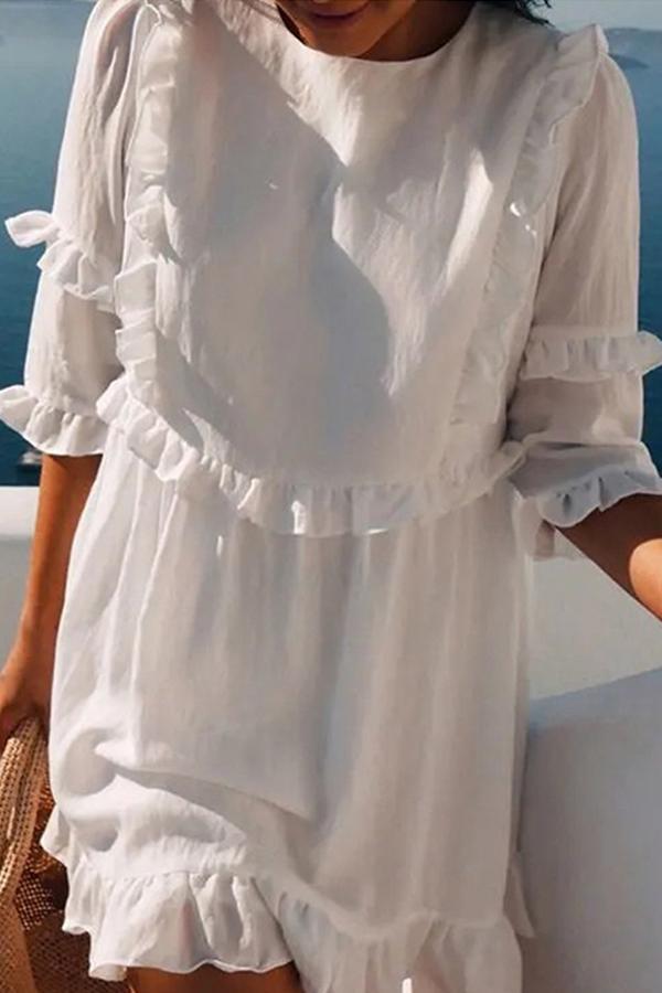 Simple Vacation White Short-sleeve Sweet Dress