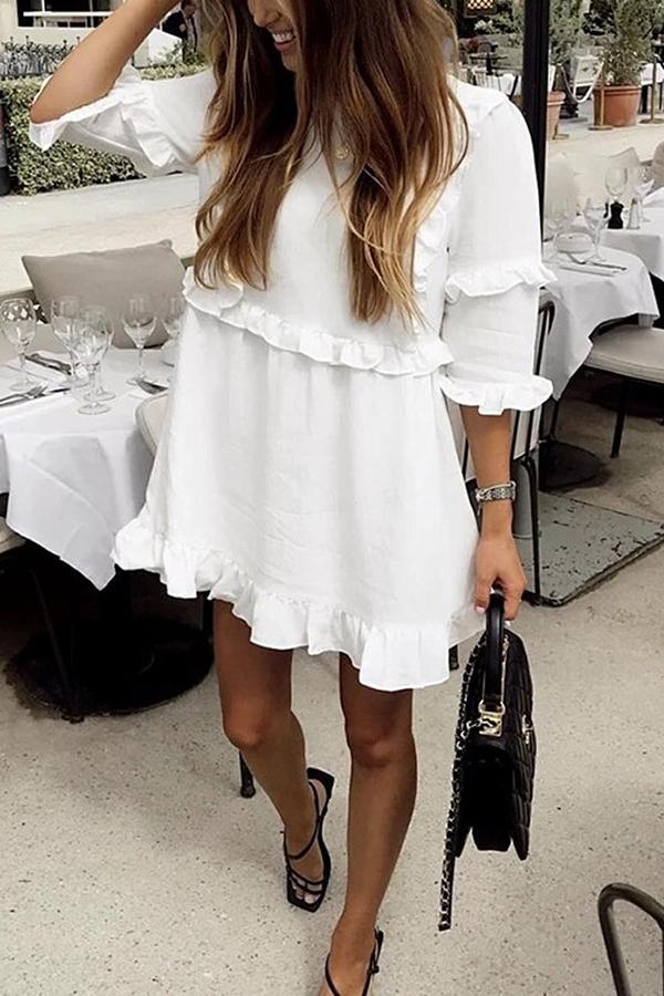 Simple Vacation White Short-sleeve Sweet Dress