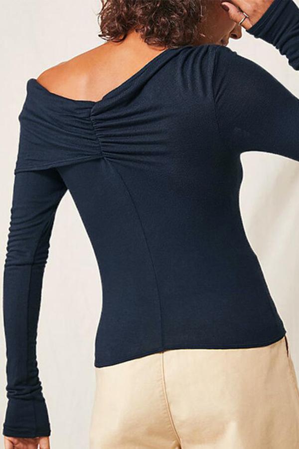 Solid Color Tie Asymmetrical Long-sleeved T-shirt