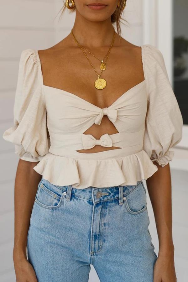 Short Popular Bow Puff Sleeve Shirt