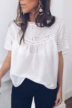 Sweet Hollow Embroidered Casual Short-sleeved Shirt