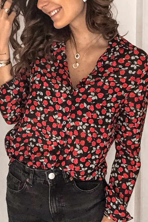 Long Sleeve Delicate Retro Print Shirt