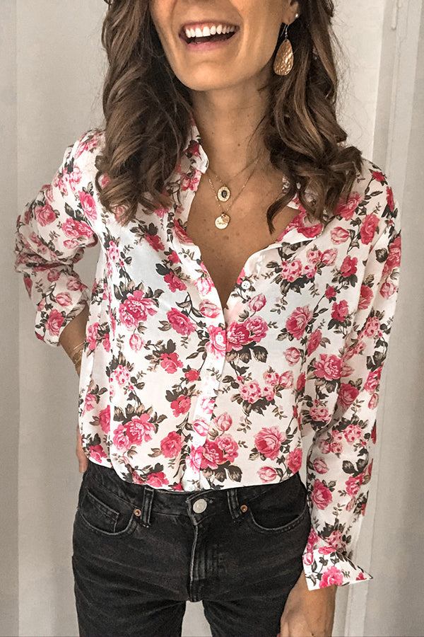 Long Sleeve Delicate Retro Print Shirt