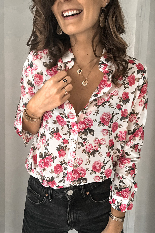 Long Sleeve Delicate Retro Print Shirt