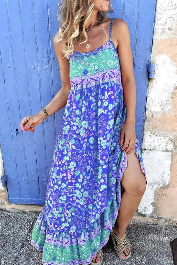 Fashionable Bohemian Printed Sling Long Swing Dress