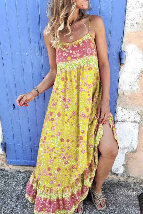 Fashionable Bohemian Printed Sling Long Swing Dress