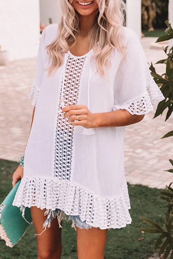 Casual Eyelets Print Beach Smock