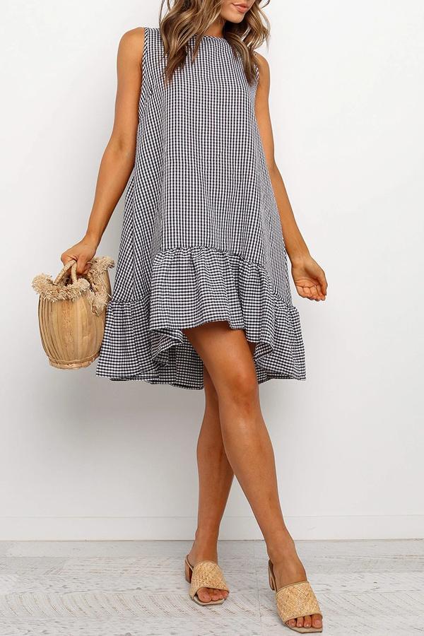 Smart Plaid Sleeveless Baggy Dress