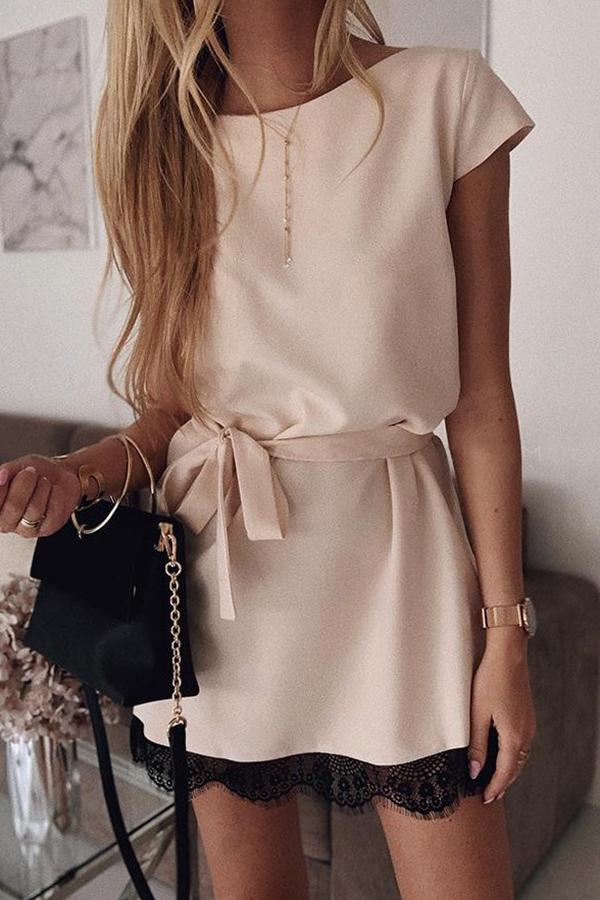 Urban Solid Color Hem Lace Dress