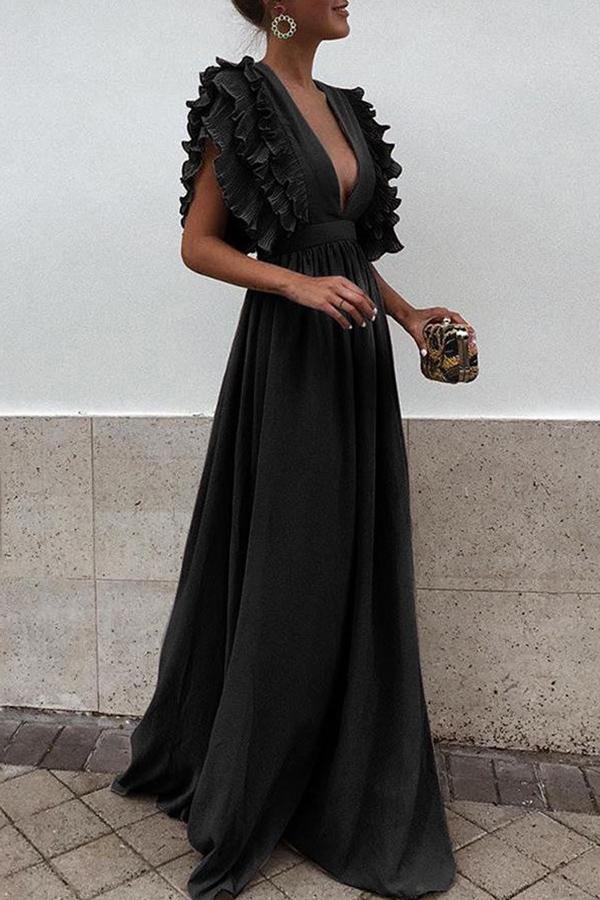 HIGH WAIST V-NECK MAXI DRESS